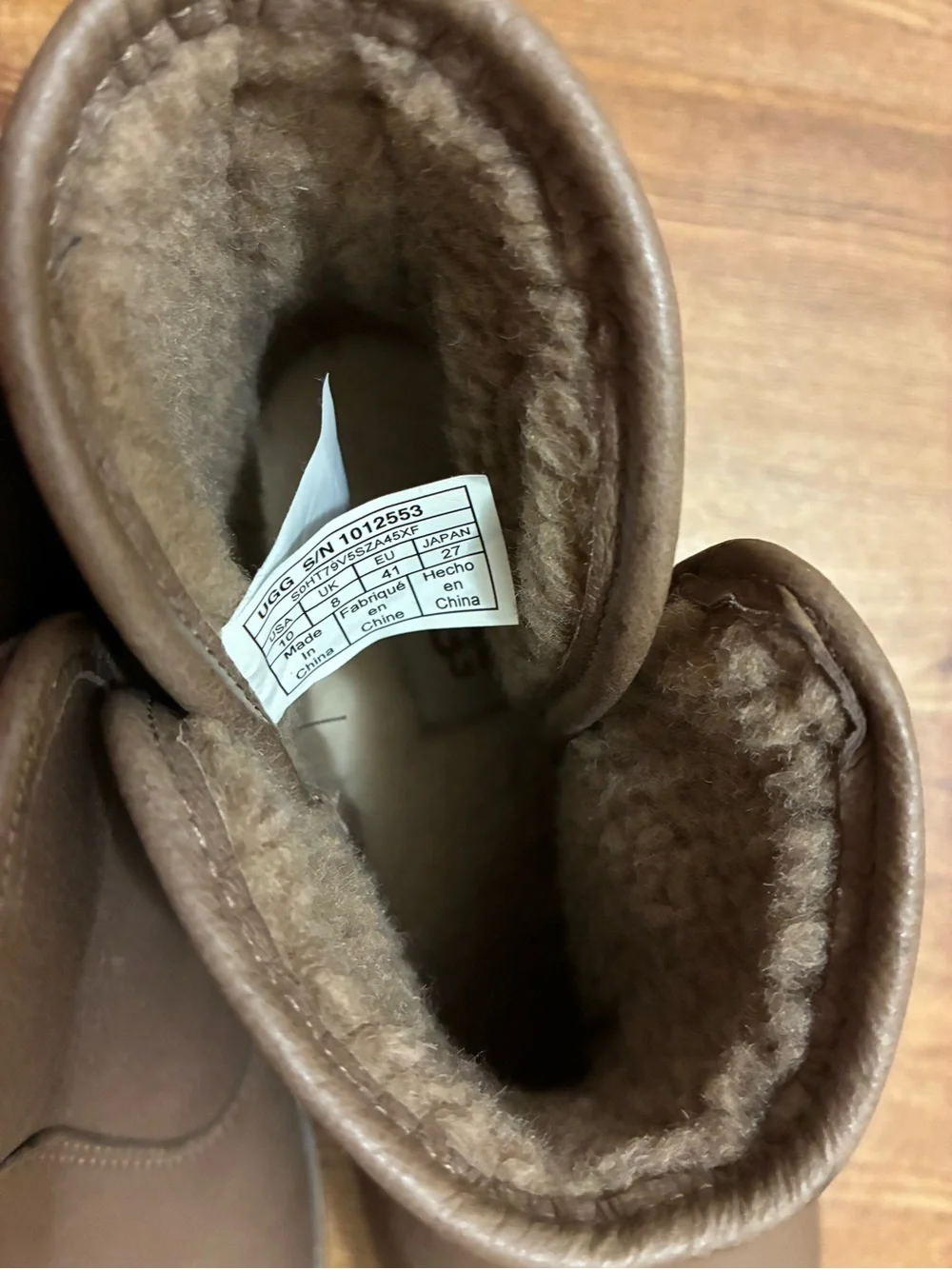 UGG LaVelle Water-Resistant Leather Ankle Boots Brown Wool Lining Pre Owned